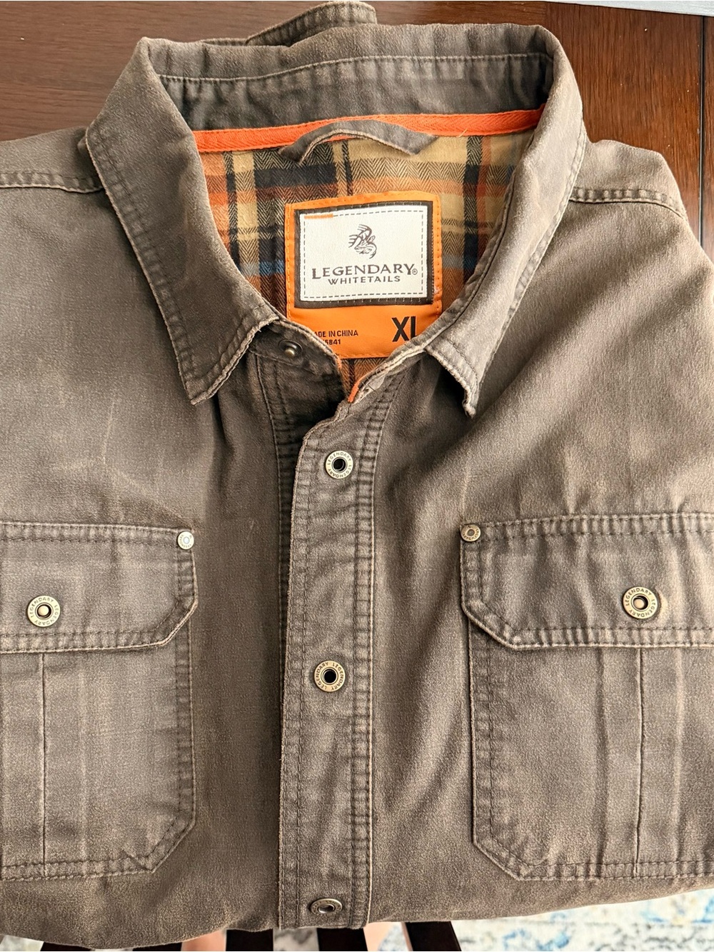 Legendary Whitetails Men's Taupe Brown Shirt Jacket with Orange Trim